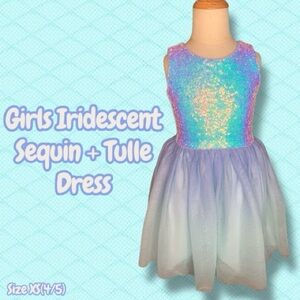 Girls Iridescent Sequin + Tulle Dress